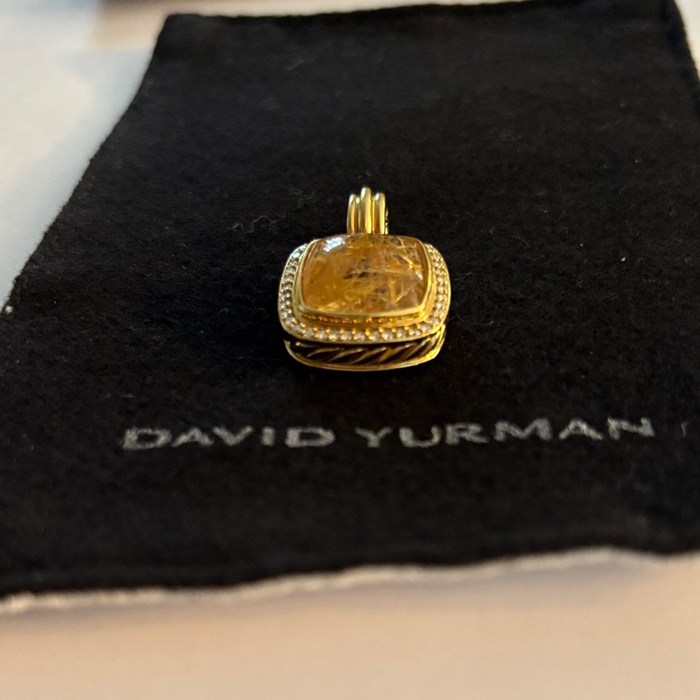 David Yurman Albion 18K Yellow Gold & Diamond Rutilated Quartz Enhancer Pendant. - Picture 5 of 9